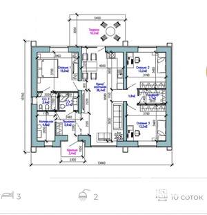 Коттедж 116м², 1-этажный, участок 9 сот.  