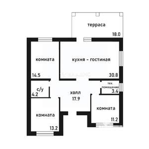 Дом 113м², 1-этажный, участок 10 сот.  