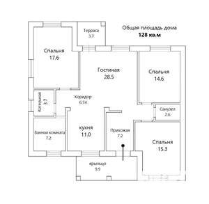 Коттедж 128м², 1-этажный, участок 10 сот.  