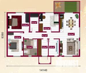 Дом 96м², 1-этажный, участок 10 сот.  