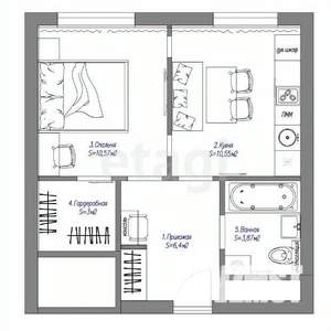 1-к квартира, на длительный срок, 43м2, 1/17 этаж
