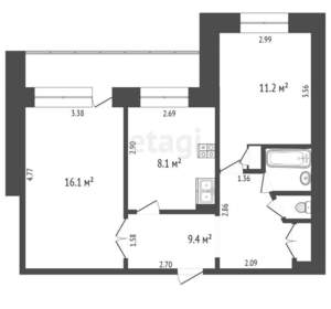 2-к квартира, на длительный срок, 50м2, 16/16 этаж