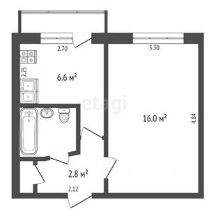 1-к квартира, на длительный срок, 28м2, 6/9 этаж
