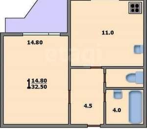 1-к квартира, на длительный срок, 45м2, 1/2 этаж
