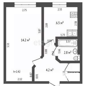 1-к квартира, на длительный срок, 33м2, 2/5 этаж
