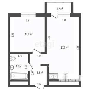 1-к квартира, на длительный срок, 42м2, 9/17 этаж