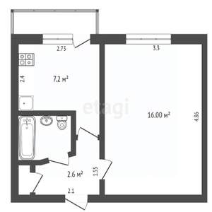 1-к квартира, на длительный срок, 34м2, 3/18 этаж