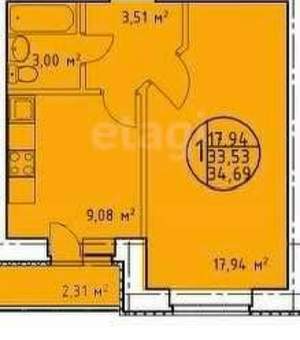 1-к квартира, на длительный срок, 35м2, 9/12 этаж