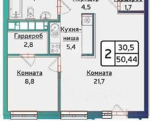 1-к квартира, на длительный срок, 50м2, 4/17 этаж