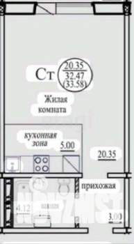 Студия квартира, на длительный срок, 34м2, 7/18 этаж