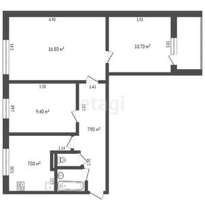 3-к квартира, на длительный срок, 54м2, 1/9 этаж