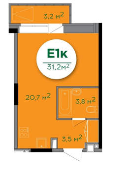 Студия квартира, на длительный срок, 31м2, 3/19 этаж