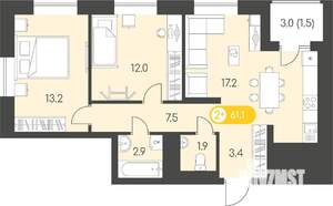 2-к квартира, строящийся дом, 61м2, 10/24 этаж