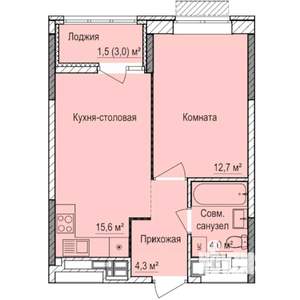 1-к квартира, строящийся дом, 38м2, 14/17 этаж