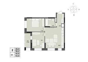 2-к квартира, строящийся дом, 52м2, 5/17 этаж