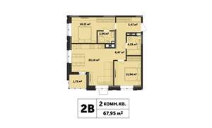 2-к квартира, строящийся дом, 68м2, 16/17 этаж