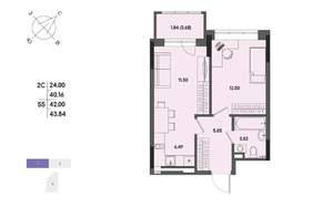 2-к квартира, вторичка, 42м2, 5/17 этаж