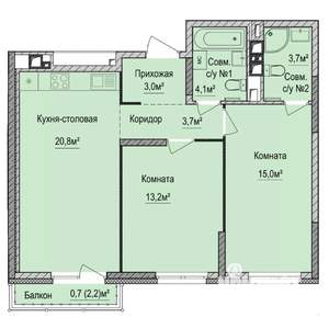 2-к квартира, строящийся дом, 64м2, 15/17 этаж