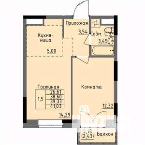 1-к квартира, строящийся дом, 39м2, 15/17 этаж
