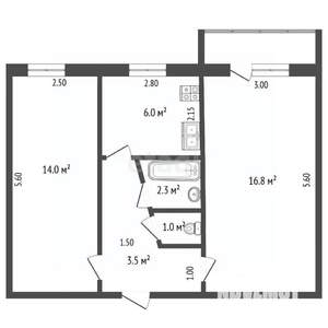 2-к квартира, вторичка, 43м2, 5/5 этаж