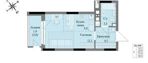 Студия квартира, вторичка, 27м2, 7/17 этаж