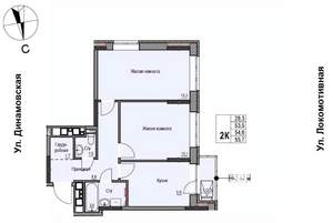 2-к квартира, строящийся дом, 55м2, 4/17 этаж