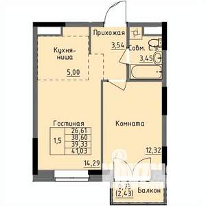 1-к квартира, строящийся дом, 39м2, 12/17 этаж