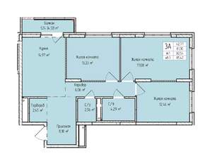 3-к квартира, строящийся дом, 85м2, 2/17 этаж