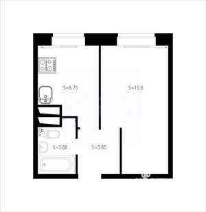 1-к квартира, вторичка, 30м2, 2/5 этаж