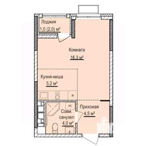 Студия квартира, строящийся дом, 31м2, 14/17 этаж