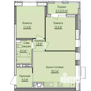 2-к квартира, строящийся дом, 54м2, 2/17 этаж