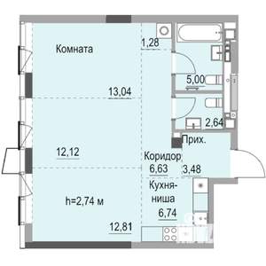 Студия квартира, строящийся дом, 65м2, 16/23 этаж