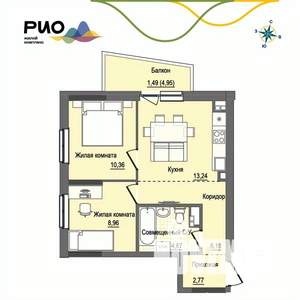 2-к квартира, вторичка, 48м2, 12/17 этаж