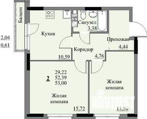 2-к квартира, строящийся дом, 54м2, 5/17 этаж