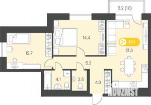 2-к квартира, вторичка, 67м2, 11/24 этаж