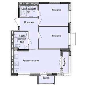 2-к квартира, строящийся дом, 59м2, 3/17 этаж