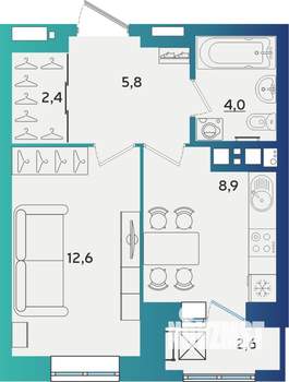 1-к квартира, строящийся дом, 35м2, 10/17 этаж