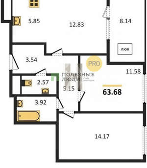 3-к квартира, вторичка, 64м2, 3/17 этаж