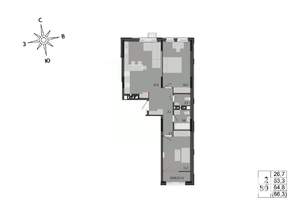 2-к квартира, строящийся дом, 65м2, 14/17 этаж