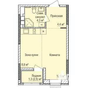 1-к квартира, строящийся дом, 31м2, 14/17 этаж