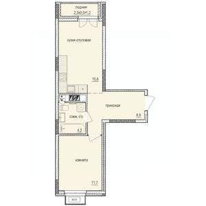 1-к квартира, строящийся дом, 42м2, 3/14 этаж