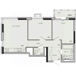 2-к квартира, строящийся дом, 51м2, 15/17 этаж