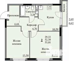 2-к квартира, вторичка, 54м2, 7/17 этаж