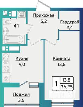 1-к квартира, строящийся дом, 36м2, 15/16 этаж
