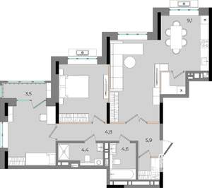 2-к квартира, вторичка, 90м2, 14/16 этаж