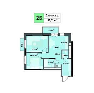 2-к квартира, строящийся дом, 58м2, 24/26 этаж