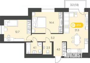 2-к квартира, вторичка, 67м2, 8/24 этаж