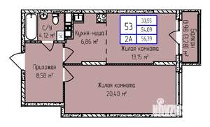2-к квартира, строящийся дом, 56м2, 5/17 этаж