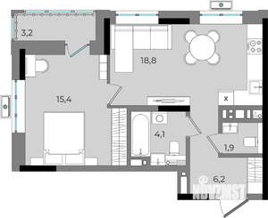 1-к квартира, вторичка, 50м2, 8/16 этаж