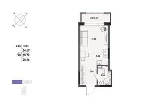 Студия квартира, вторичка, 26м2, 8/17 этаж